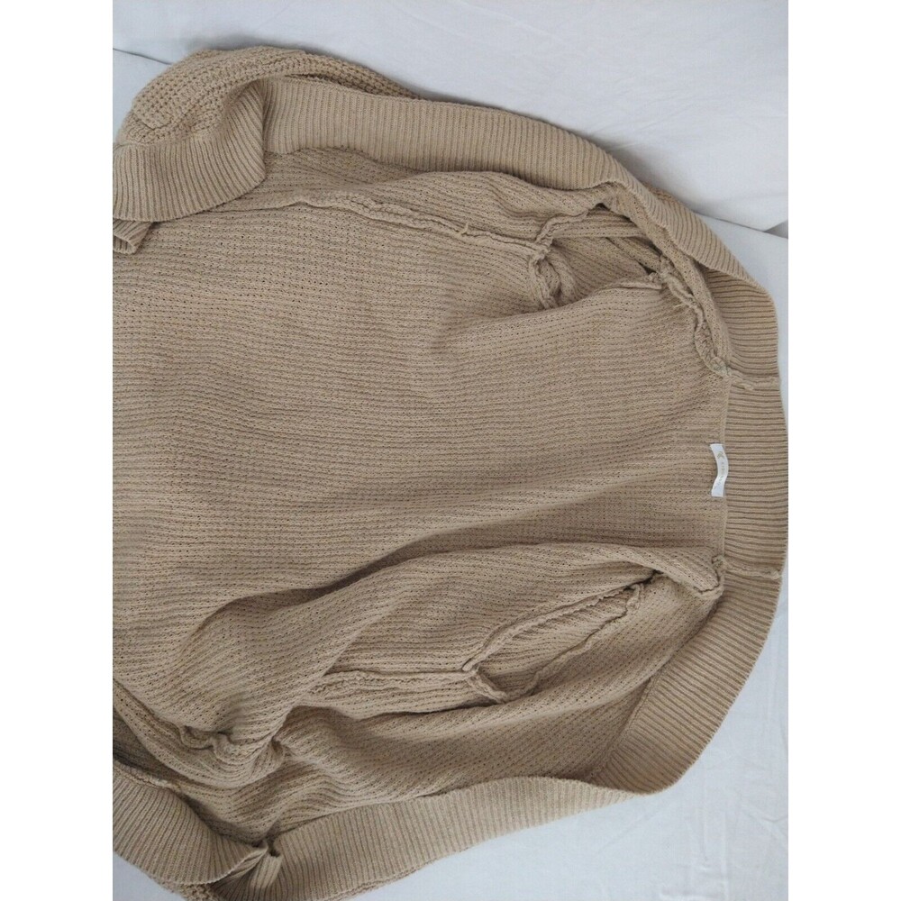 Kirundo Cardigan Size XL Tan Waffle Knit Open Front Long Sleeve Chore Pockets - Picture 9 of 14